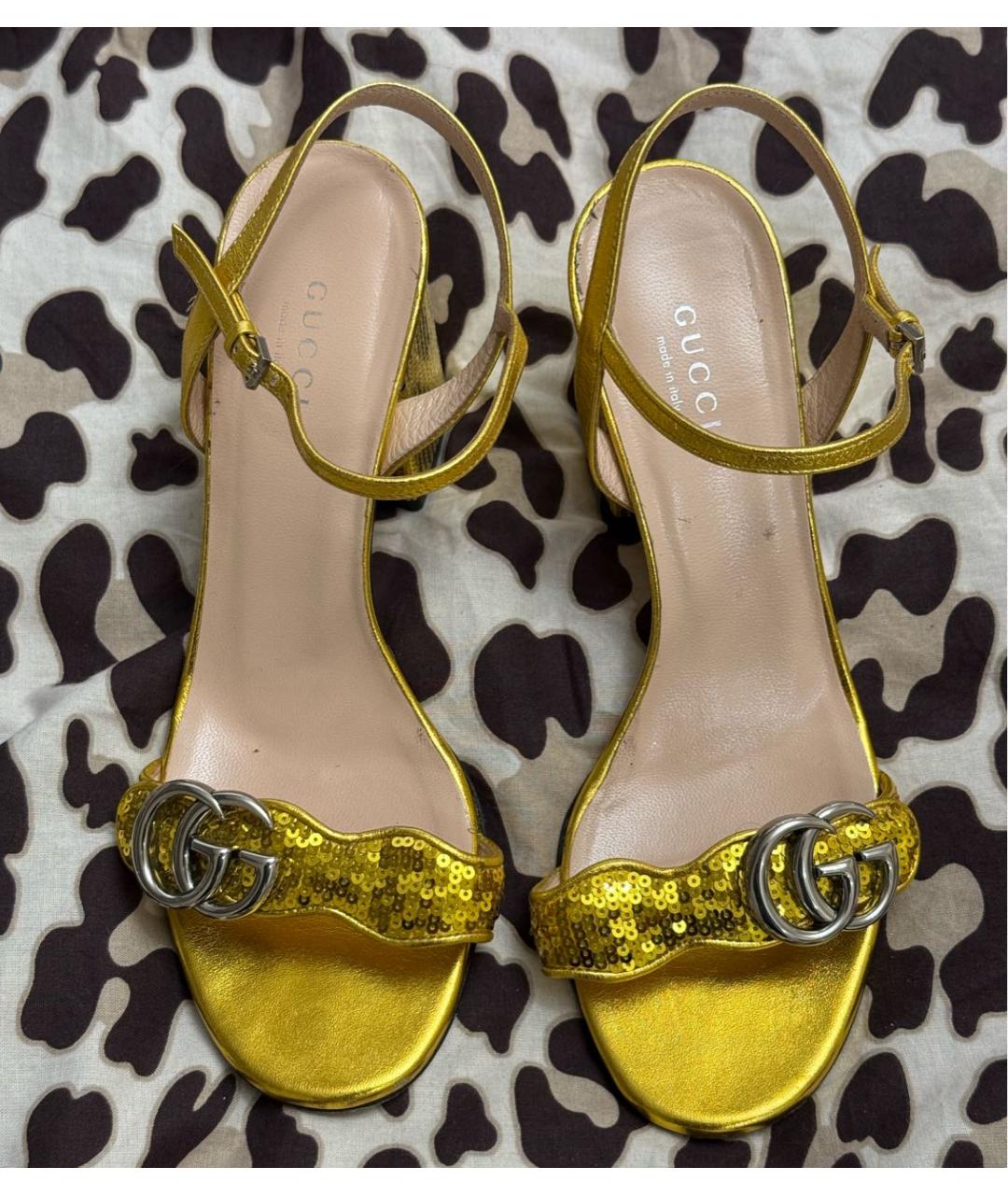 GUCCI Золотые босоножки, фото 5