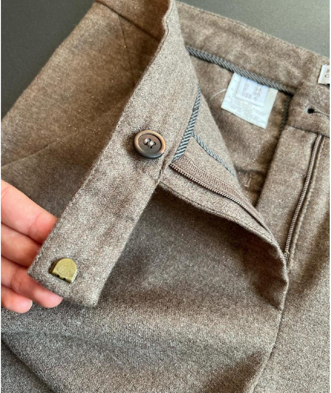 BRUNELLO CUCINELLI Коричневые шерстяные прямые брюки, фото 3