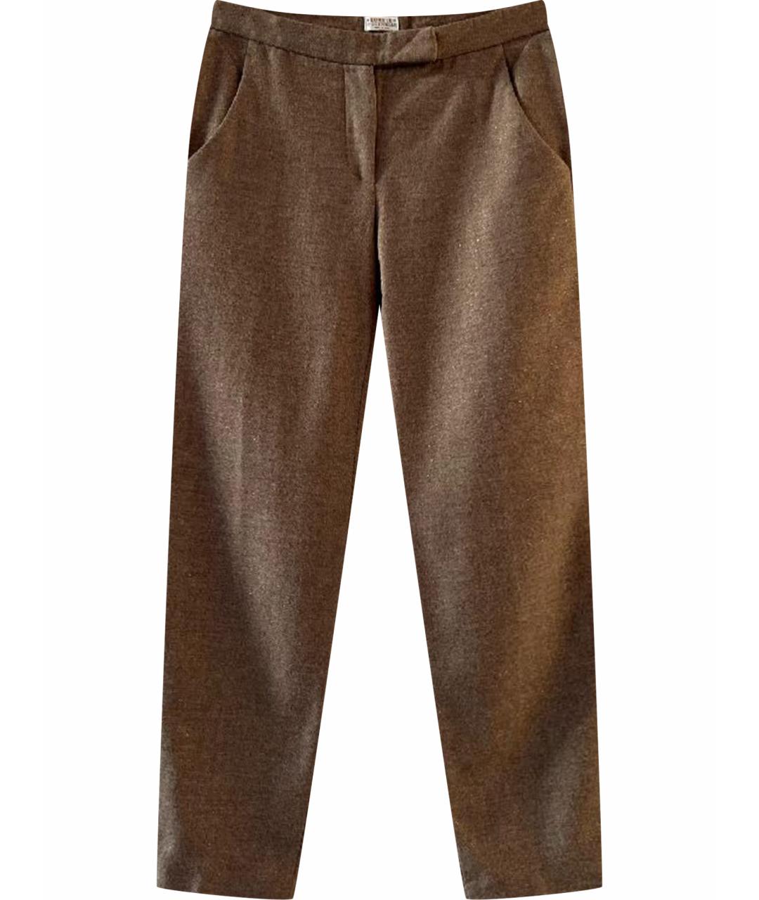 BRUNELLO CUCINELLI Коричневые шерстяные прямые брюки, фото 1