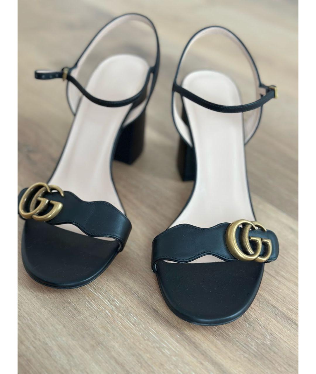 GUCCI Черные кожаные босоножки, фото 4