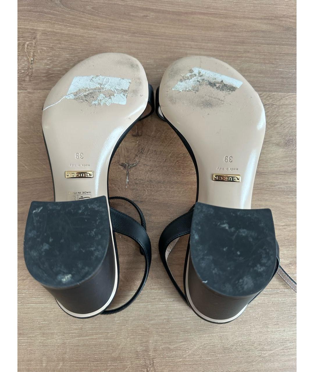 GUCCI Черные кожаные босоножки, фото 6