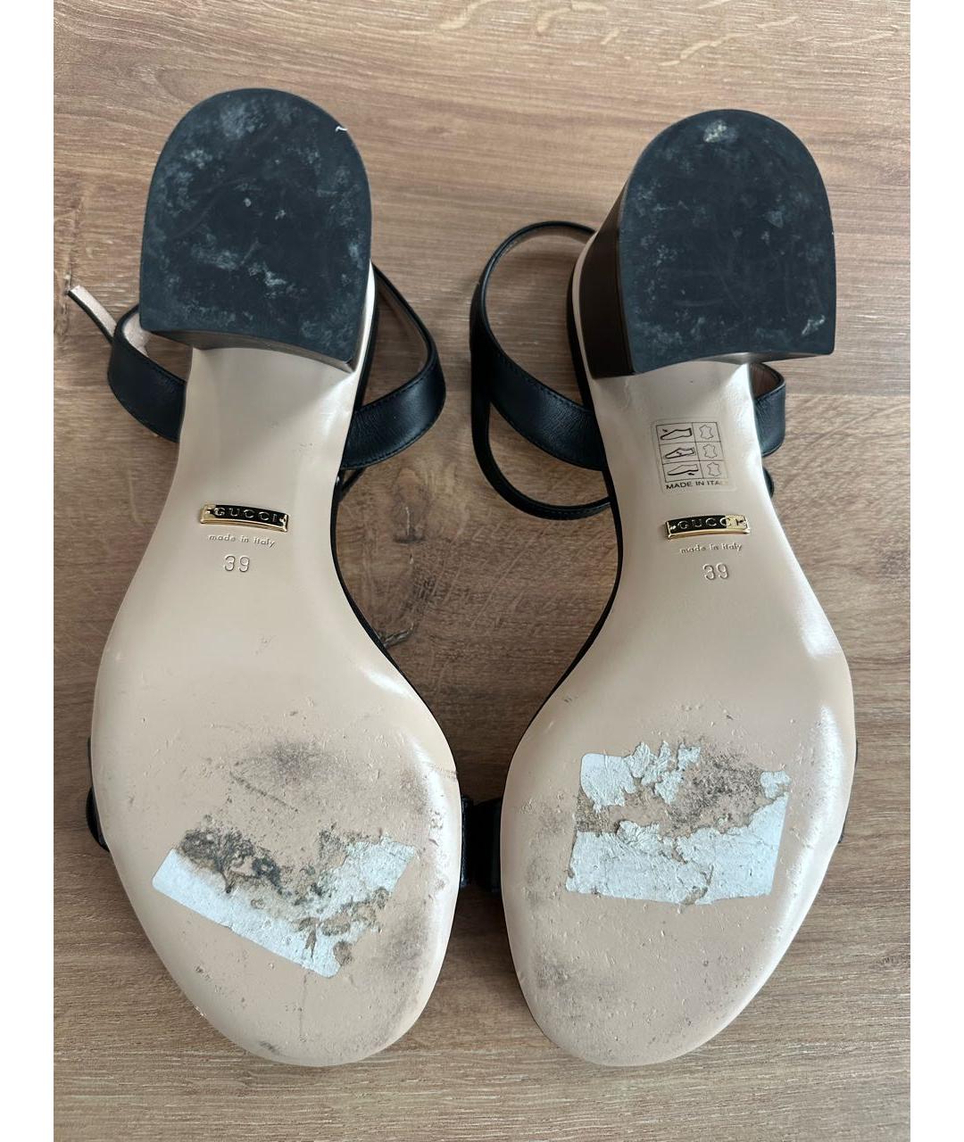 GUCCI Черные кожаные босоножки, фото 5