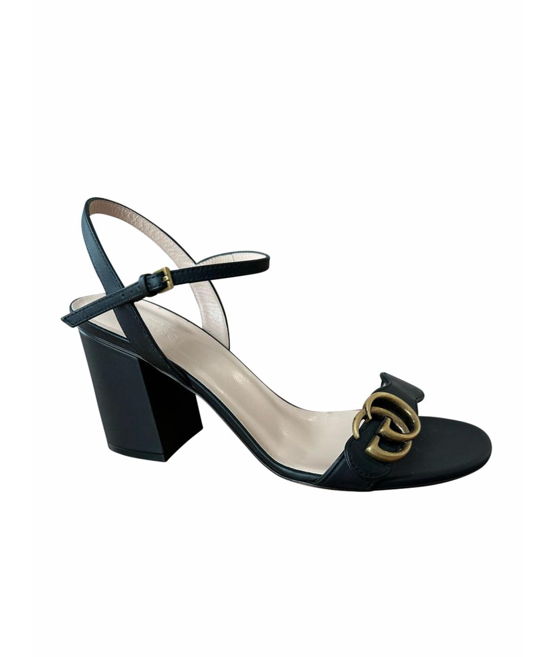 GUCCI Черные кожаные босоножки, фото 1