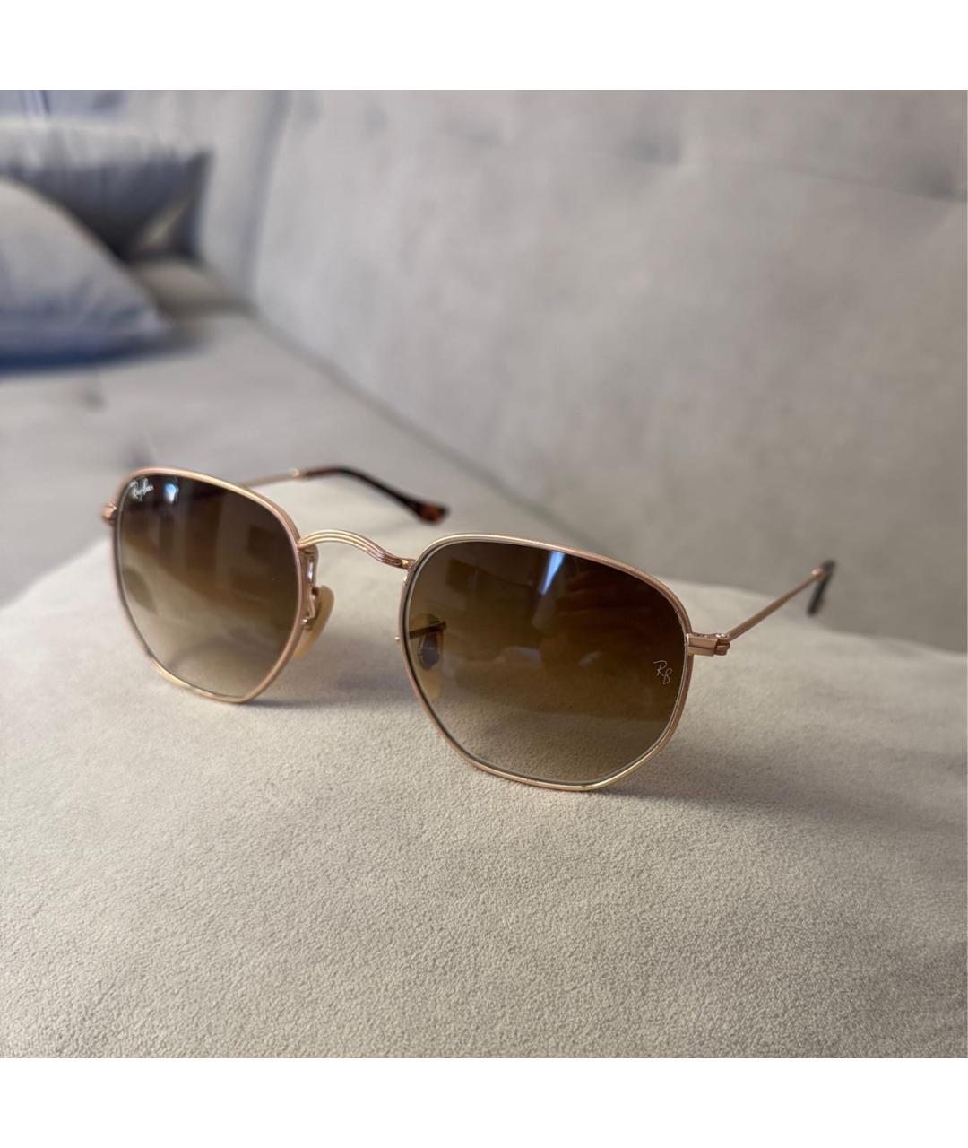 RAY BAN Коричневые металлические солнцезащитные очки, фото 5