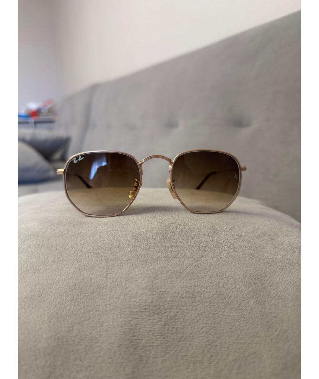 RAY BAN Коричневые металлические солнцезащитные очки, фото 6