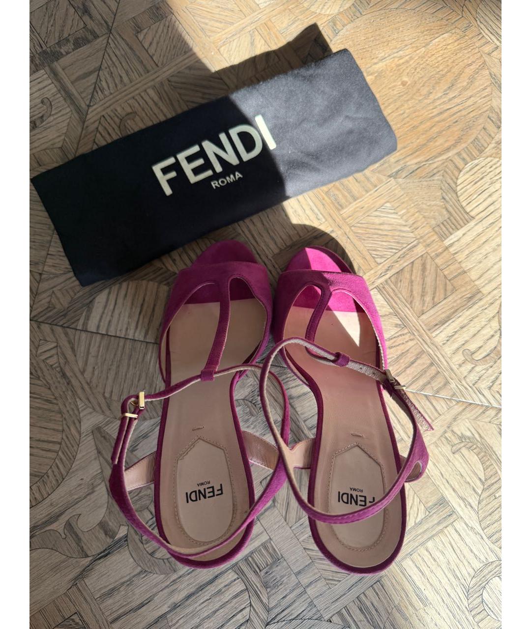 FENDI Фуксия замшевые босоножки, фото 3