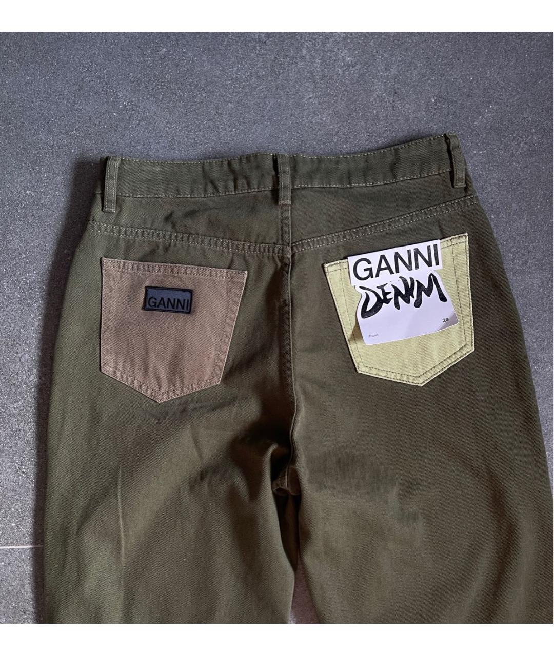 GANNI Зеленые хлопковые прямые джинсы, фото 5