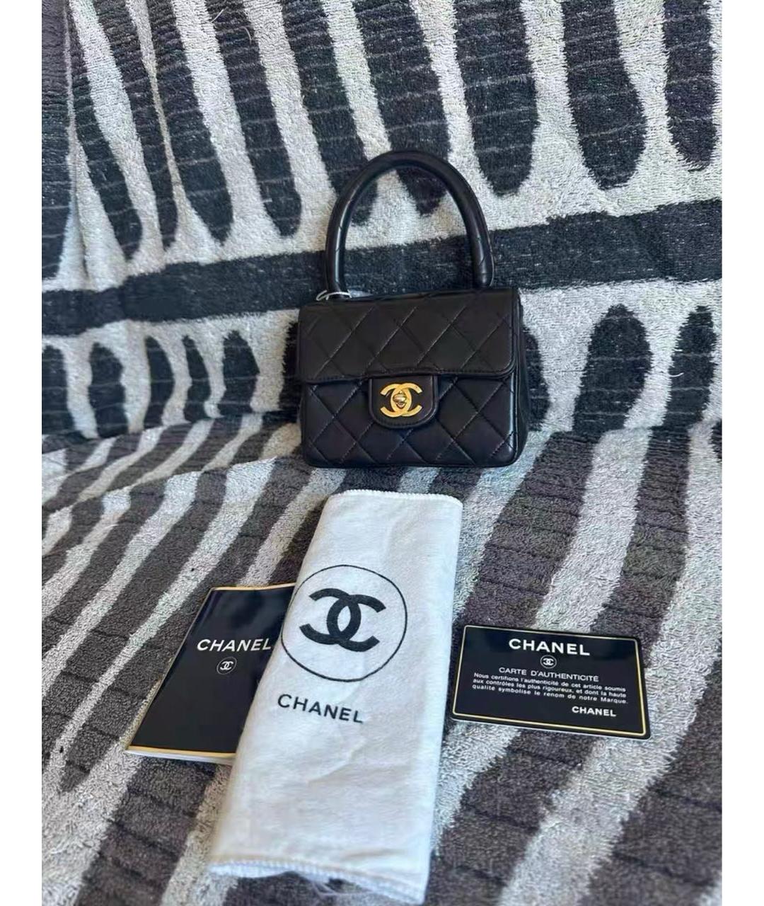 CHANEL Черная кожаная сумка с короткими ручками, фото 2