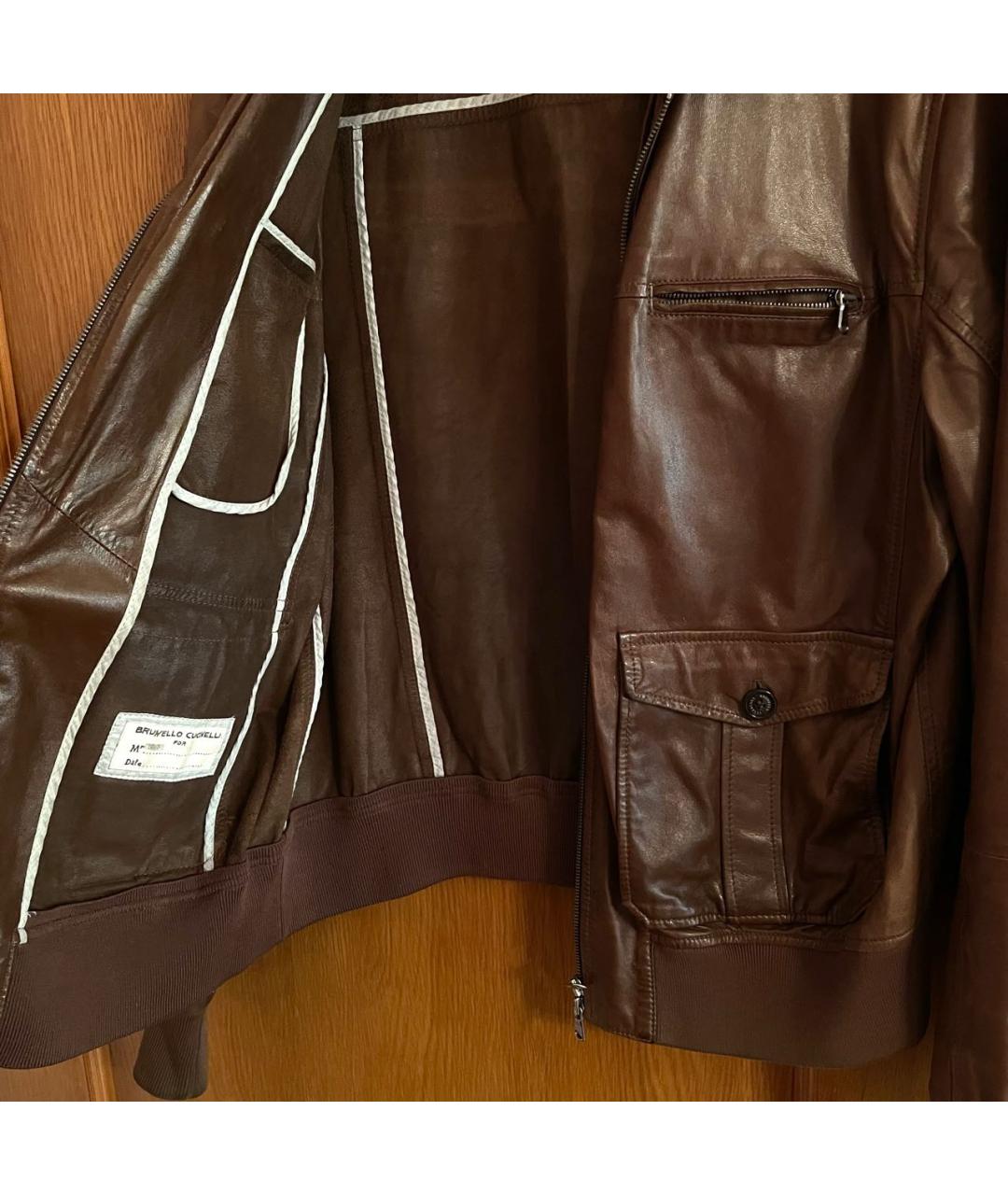 BRUNELLO CUCINELLI Коричневая кожаная куртка, фото 8