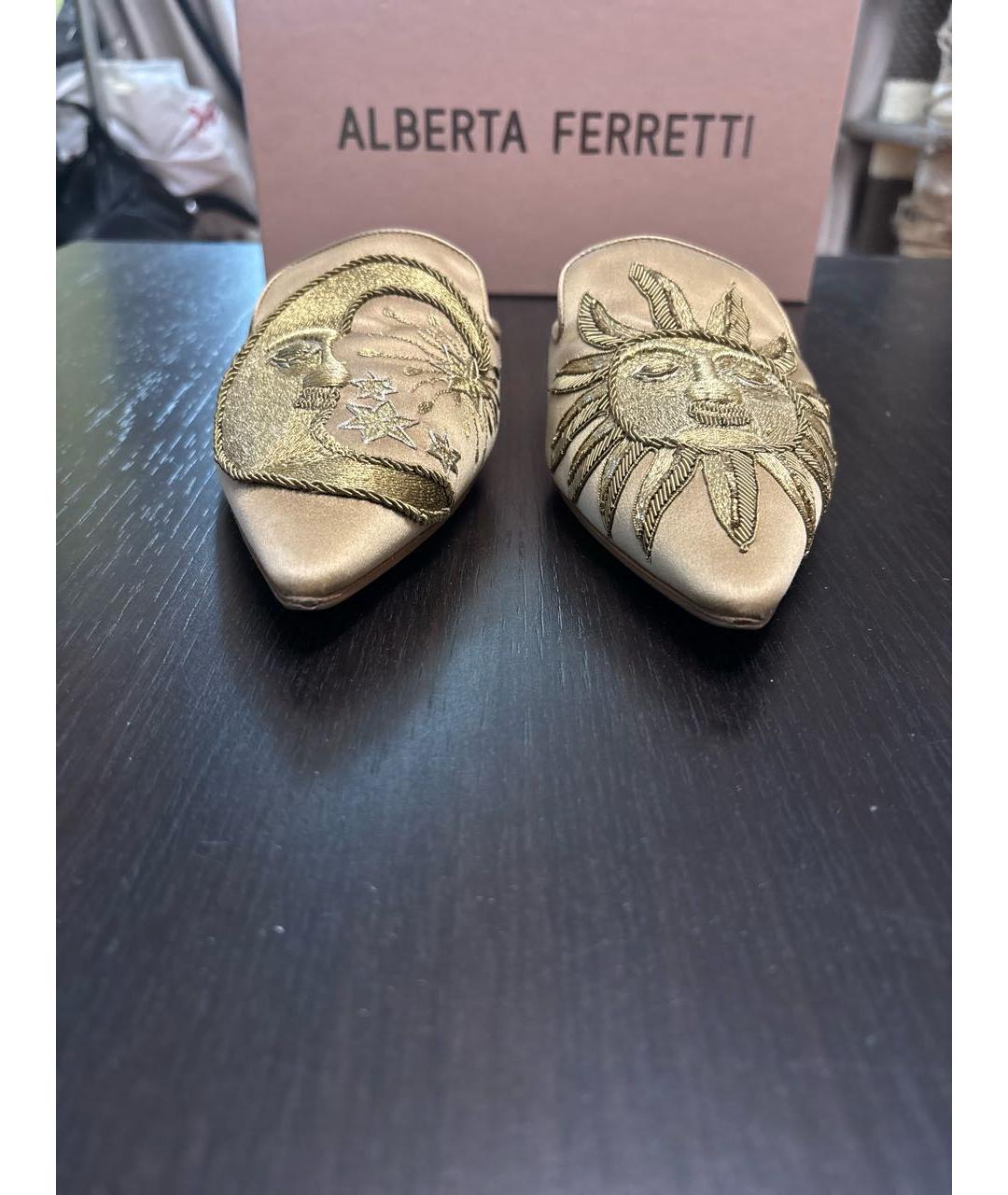 ALBERTA FERRETTI Золотые текстильные мюли, фото 3