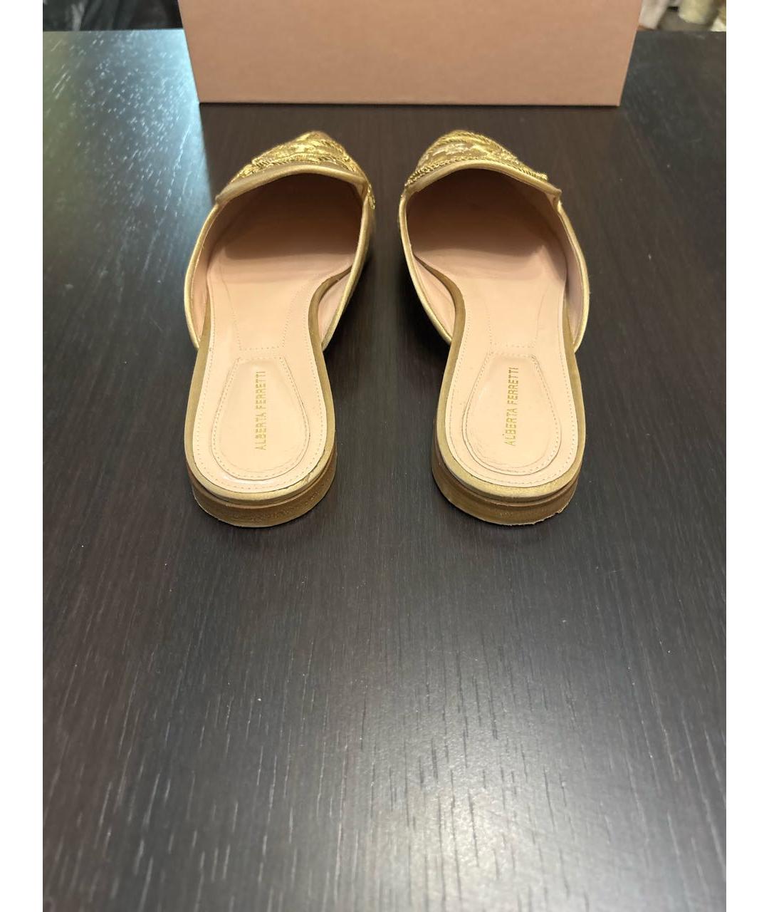 ALBERTA FERRETTI Золотые текстильные мюли, фото 4