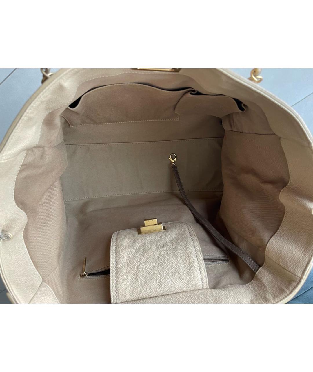 CHANEL Бежевая кожаная сумка тоут, фото 3