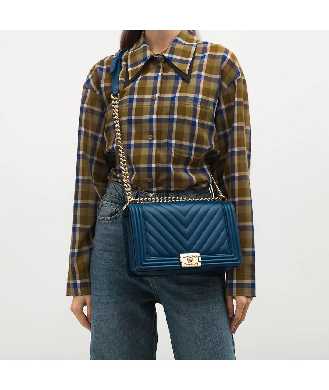 CHANEL Темно-синяя кожаная сумка через плечо, фото 5