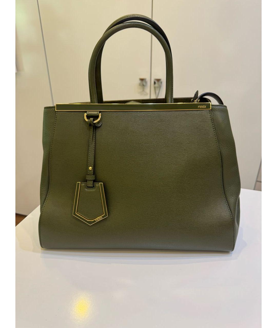 FENDI Хаки кожаная сумка тоут, фото 9