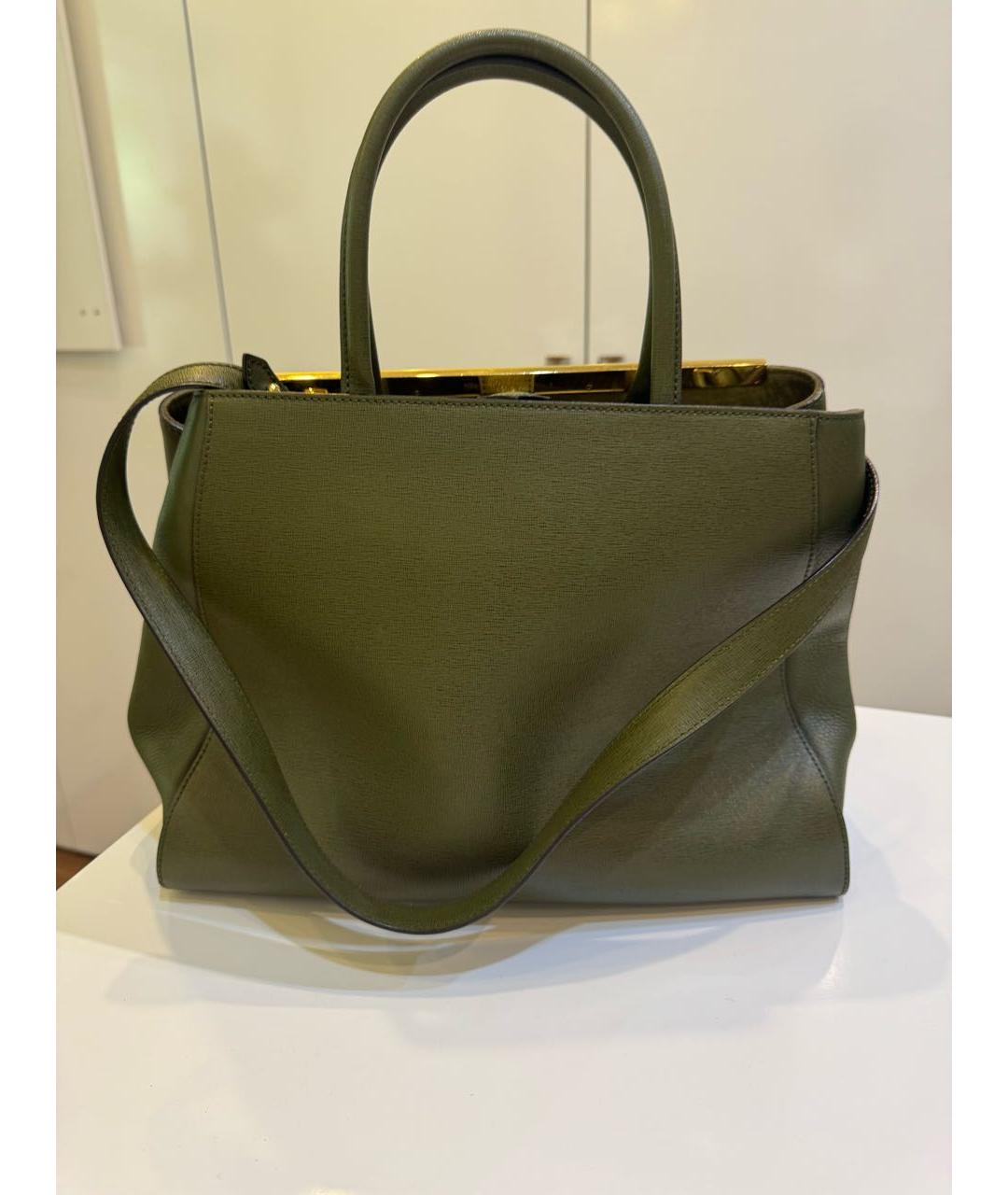 FENDI Хаки кожаная сумка тоут, фото 3