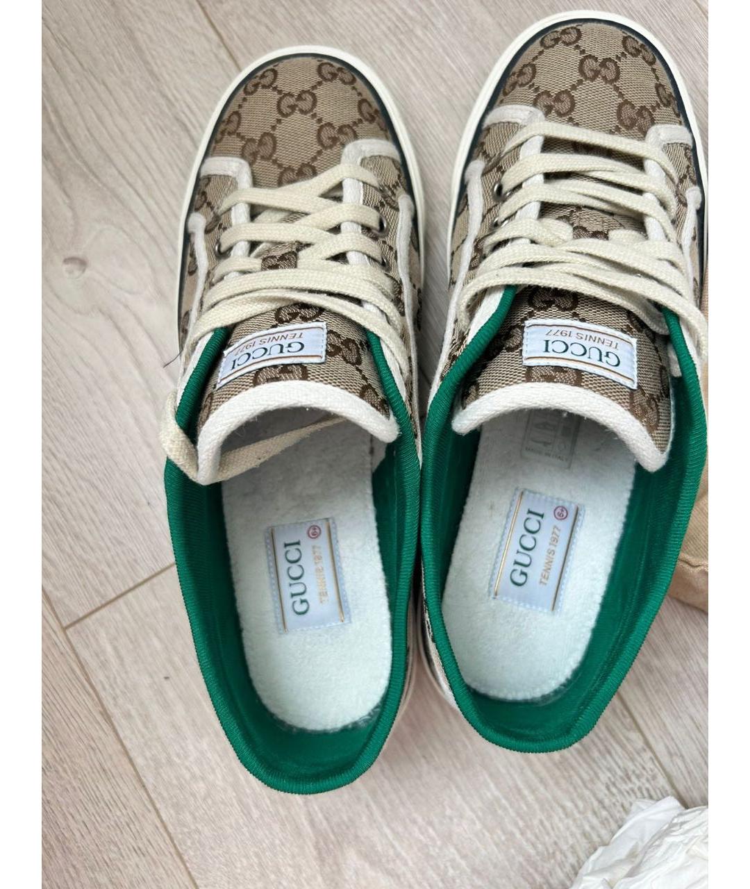 GUCCI Бежевые текстильные низкие кроссовки / кеды, фото 3