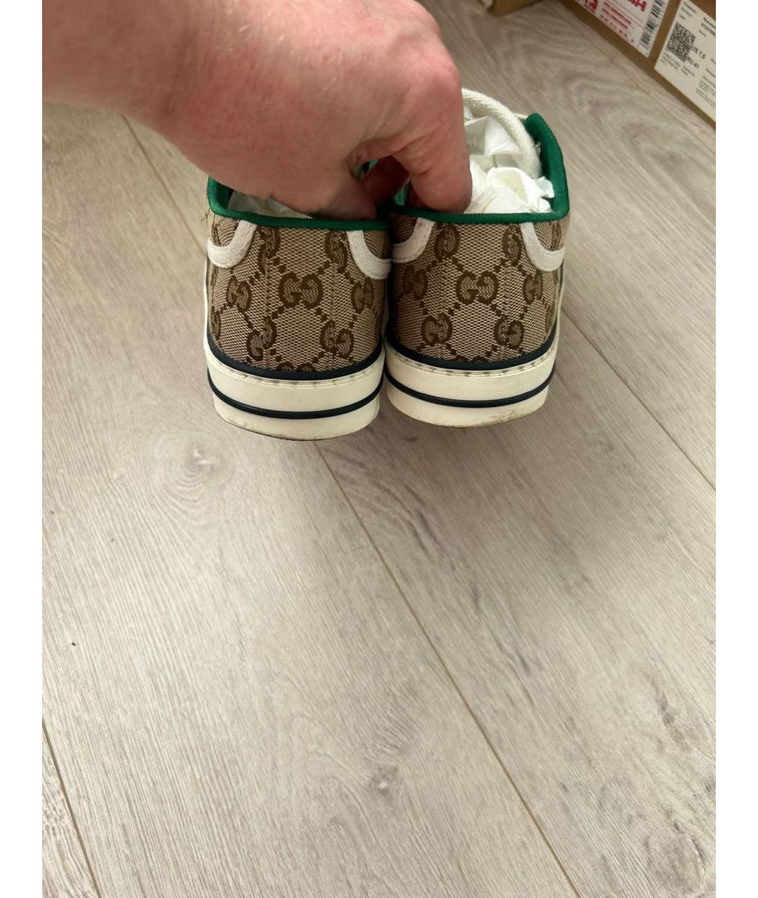 GUCCI Бежевые текстильные низкие кроссовки / кеды, фото 4