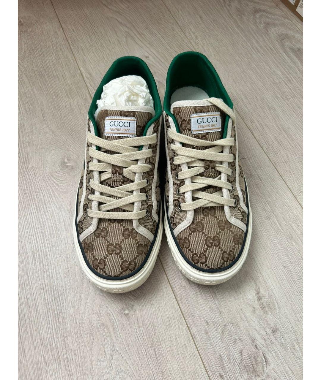 GUCCI Бежевые текстильные низкие кроссовки / кеды, фото 2
