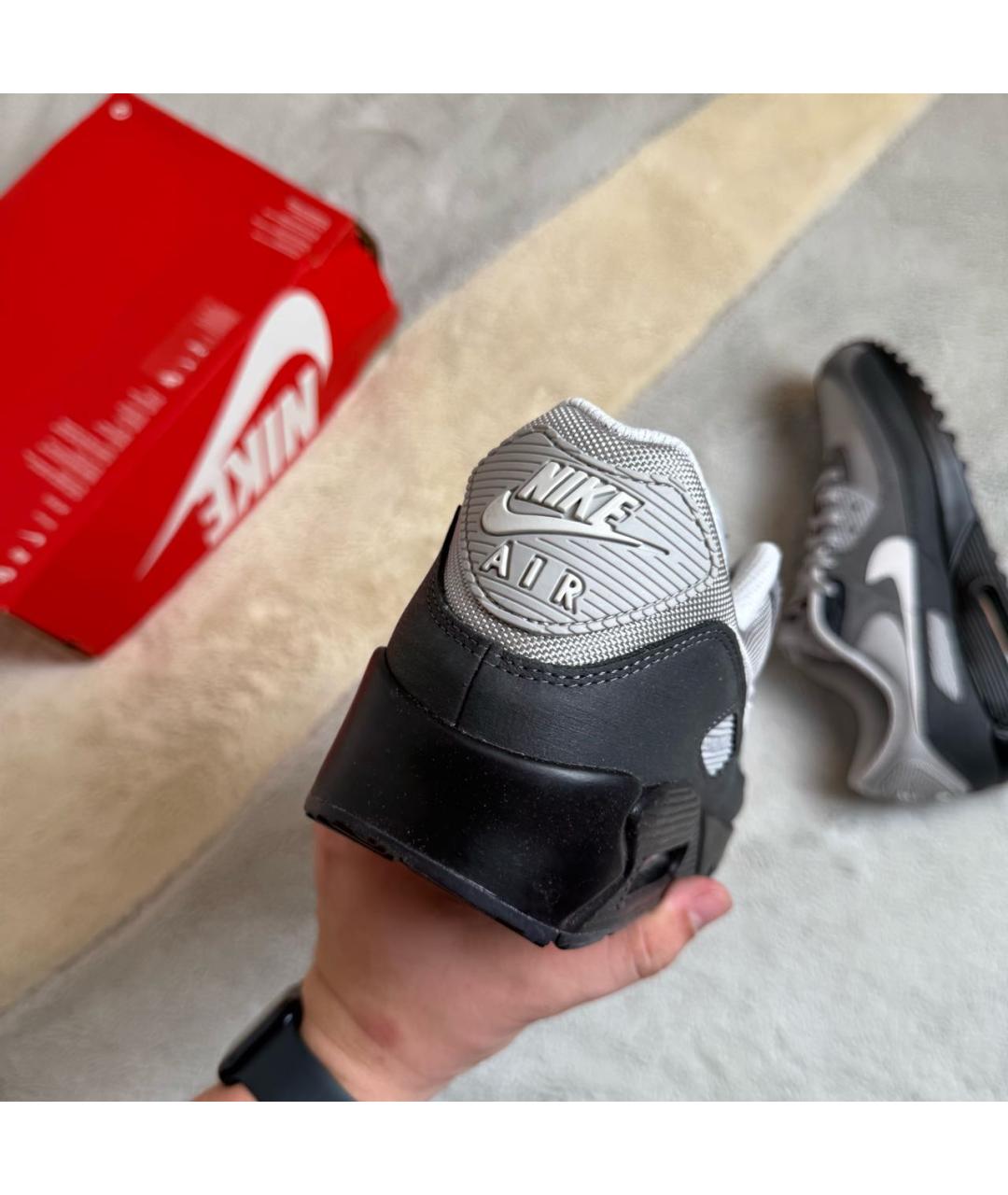 NIKE Антрацитовые кожаные низкие кроссовки / кеды, фото 3