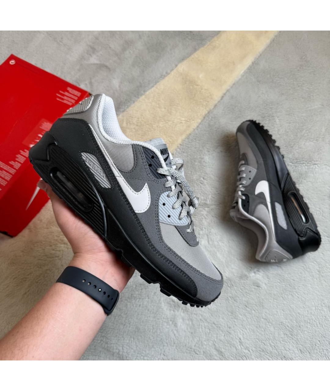 NIKE Антрацитовые кожаные низкие кроссовки / кеды, фото 2