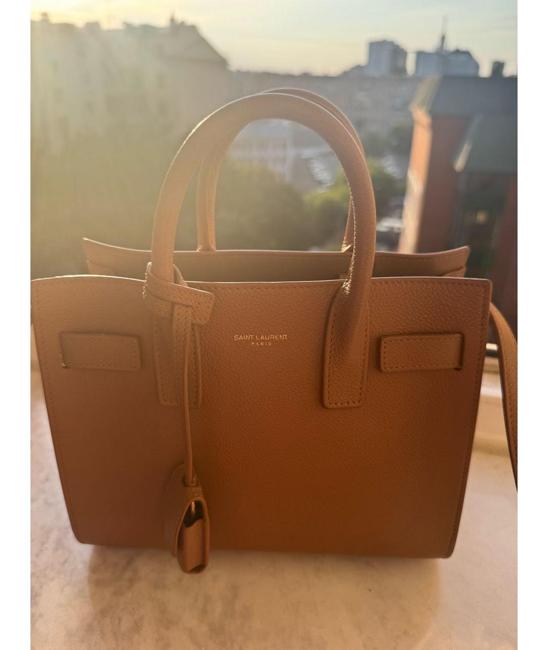 SAINT LAURENT Коричневая кожаная сумка с короткими ручками, фото 5