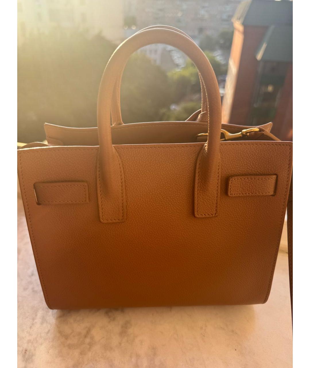 SAINT LAURENT Коричневая кожаная сумка с короткими ручками, фото 2