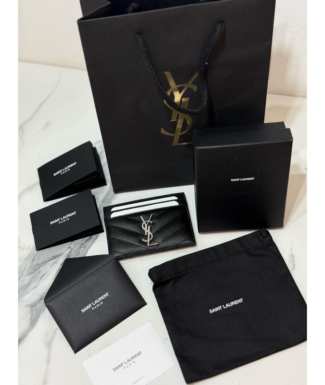 SAINT LAURENT Черный кожаный кардхолдер, фото 3