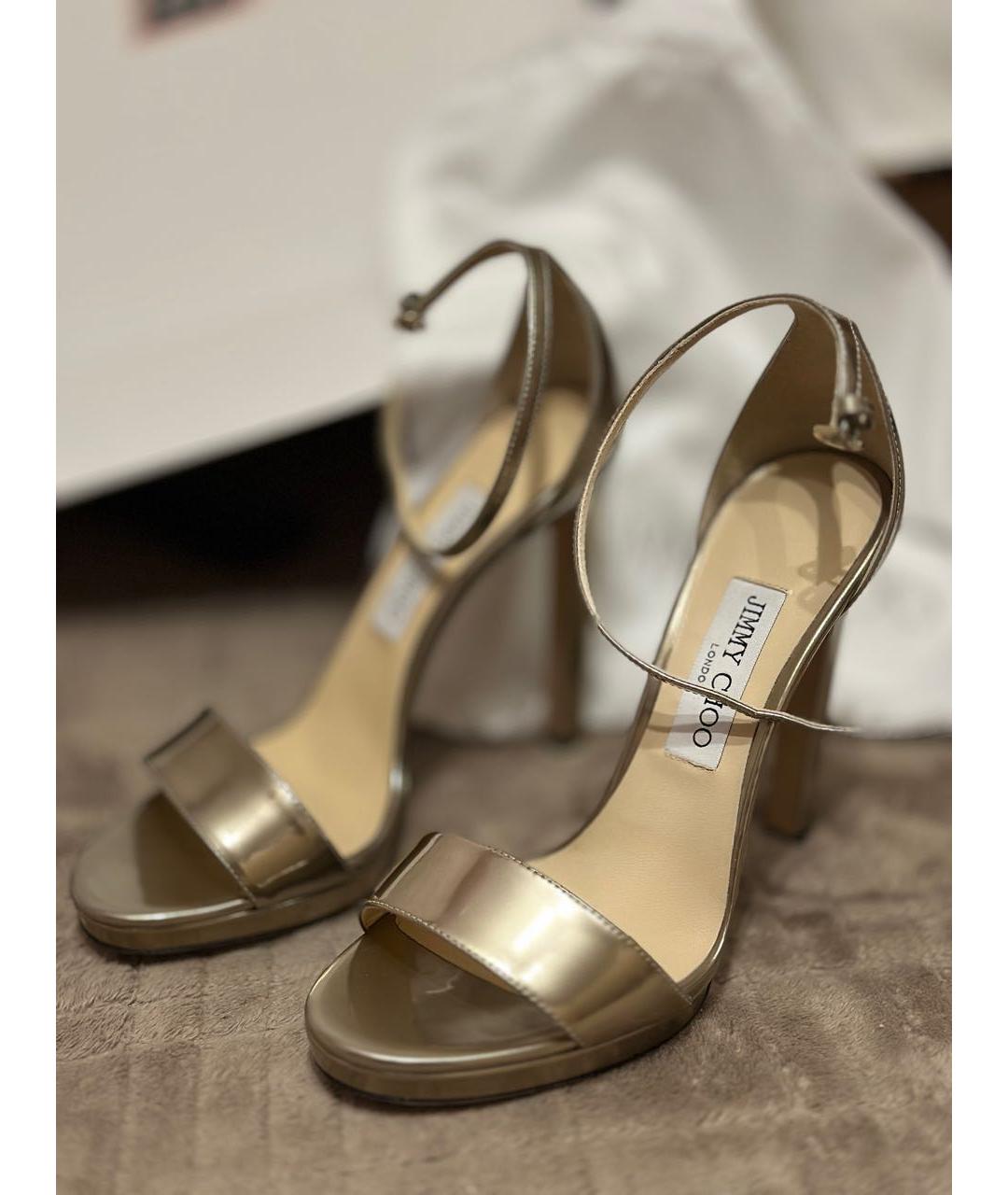 JIMMY CHOO Золотые кожаные босоножки, фото 2