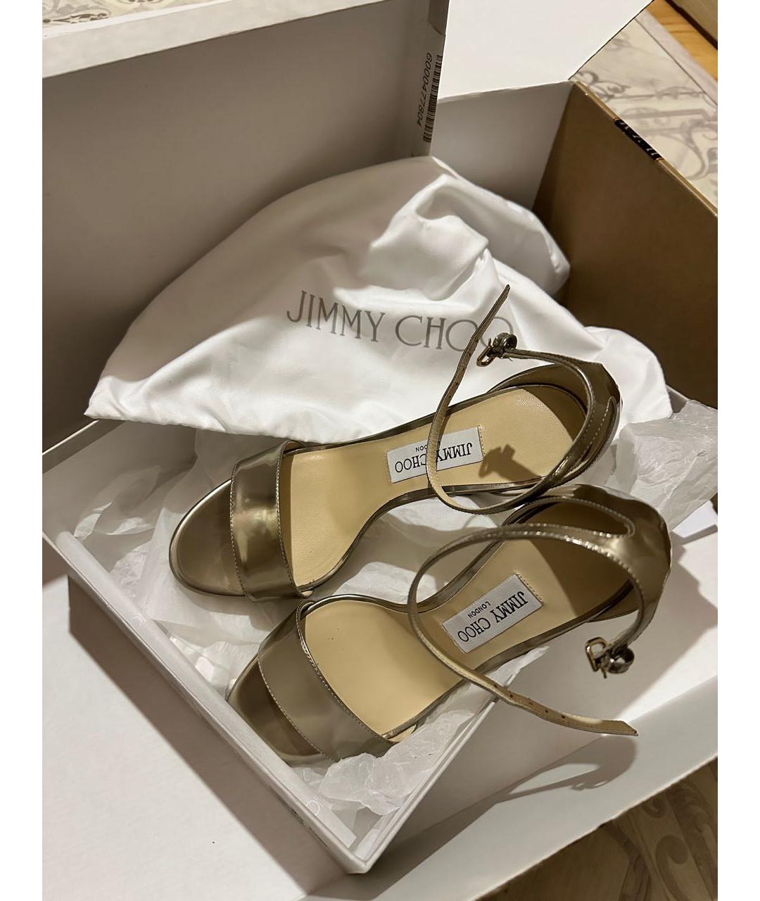 JIMMY CHOO Золотые кожаные босоножки, фото 3