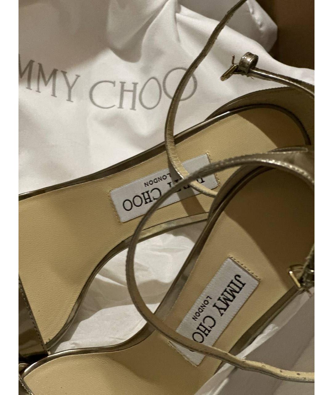 JIMMY CHOO Золотые кожаные босоножки, фото 7