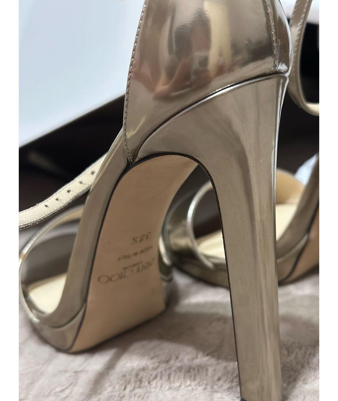 JIMMY CHOO Золотые кожаные босоножки, фото 5