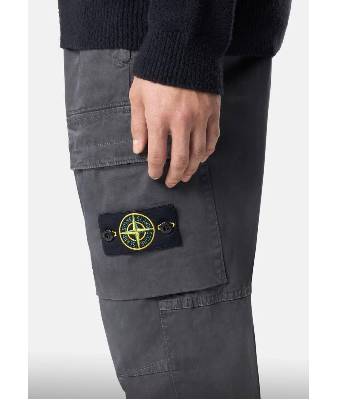 STONE ISLAND Серые хлопковые повседневные брюки, фото 3