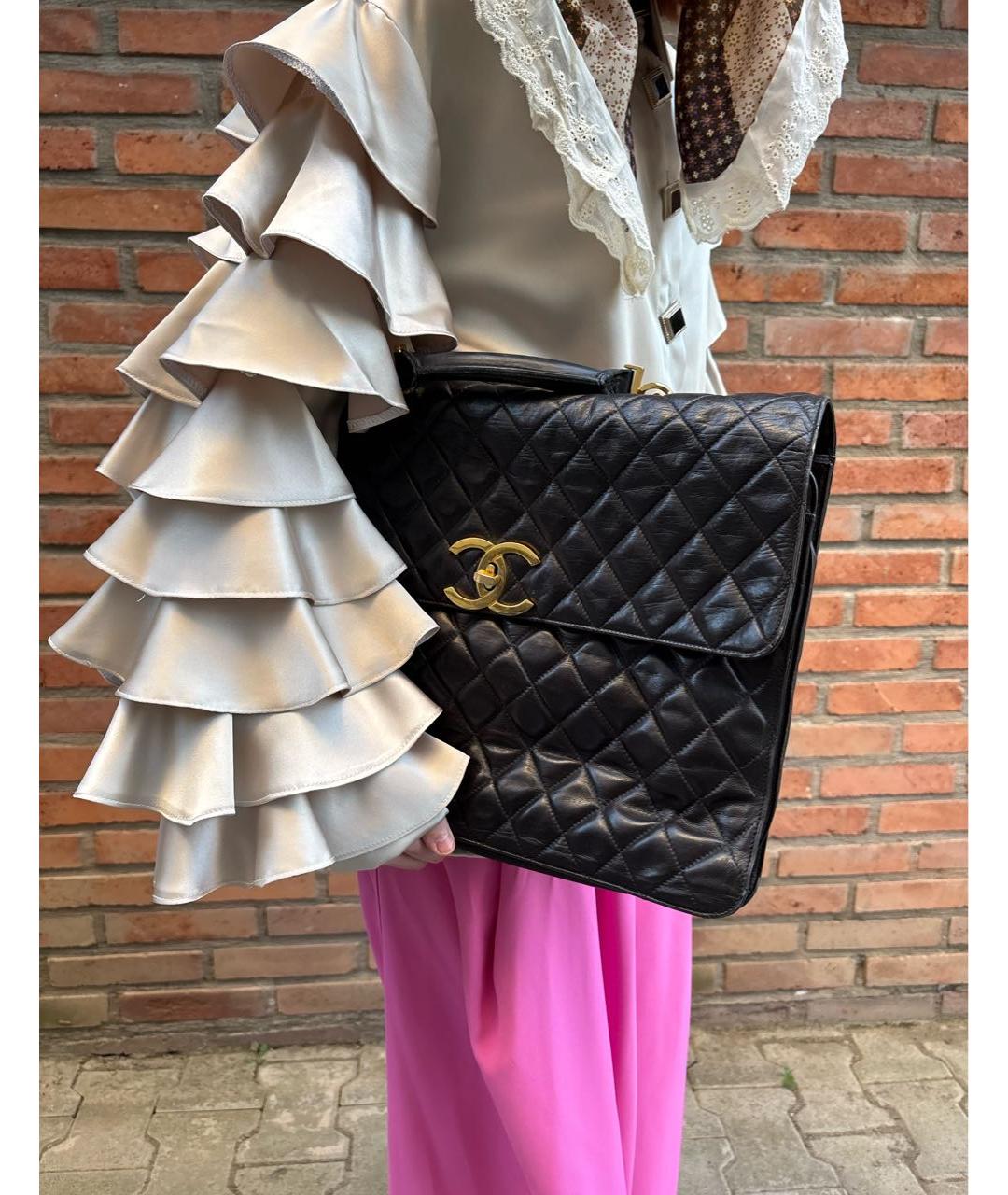 CHANEL Черная кожаная сумка тоут, фото 8