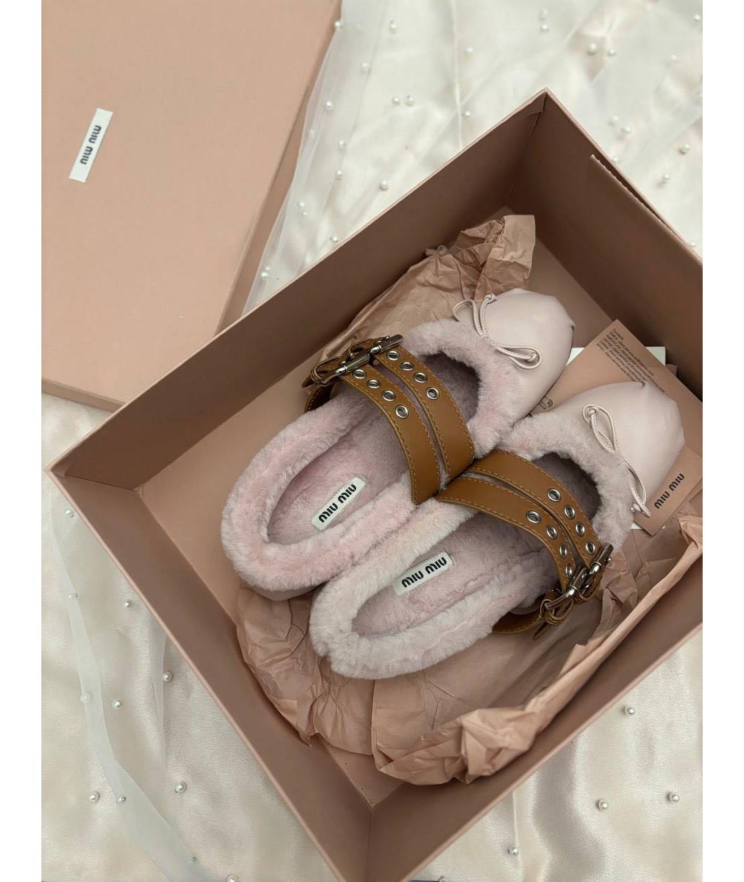 MIU MIU Розовые кожаные балетки, фото 2