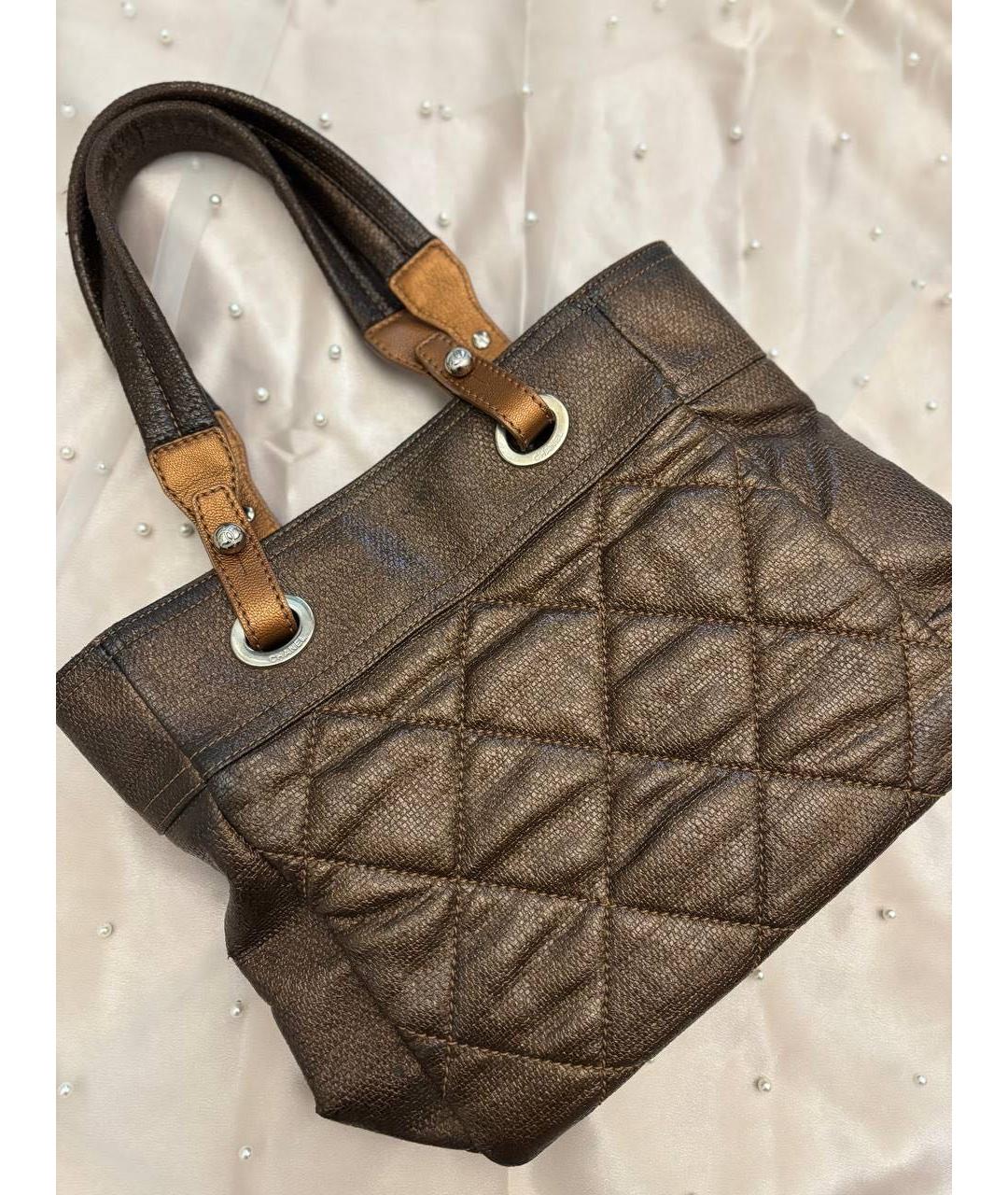 CHANEL Золотая тканевая сумка тоут, фото 3