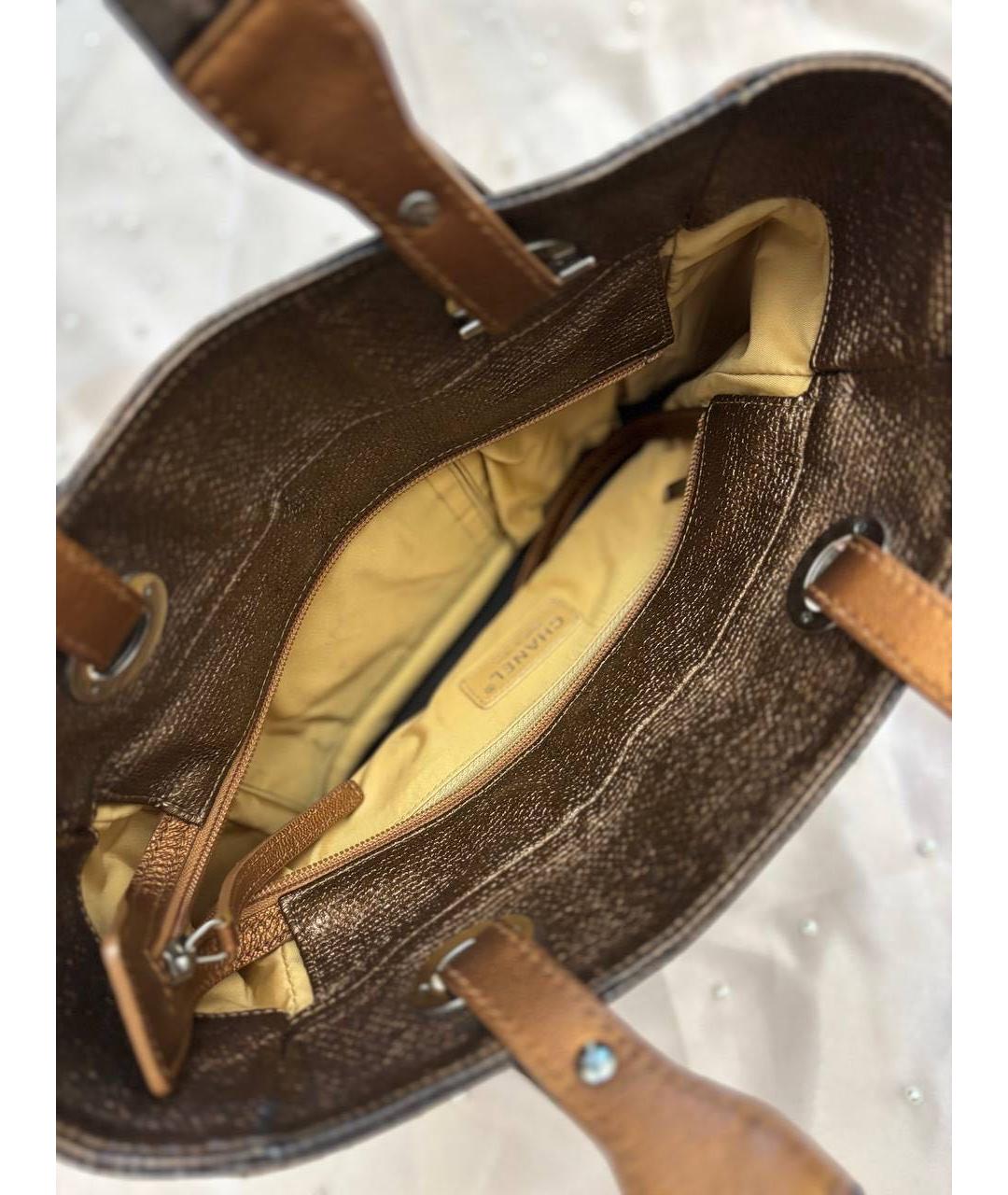 CHANEL Золотая тканевая сумка тоут, фото 4