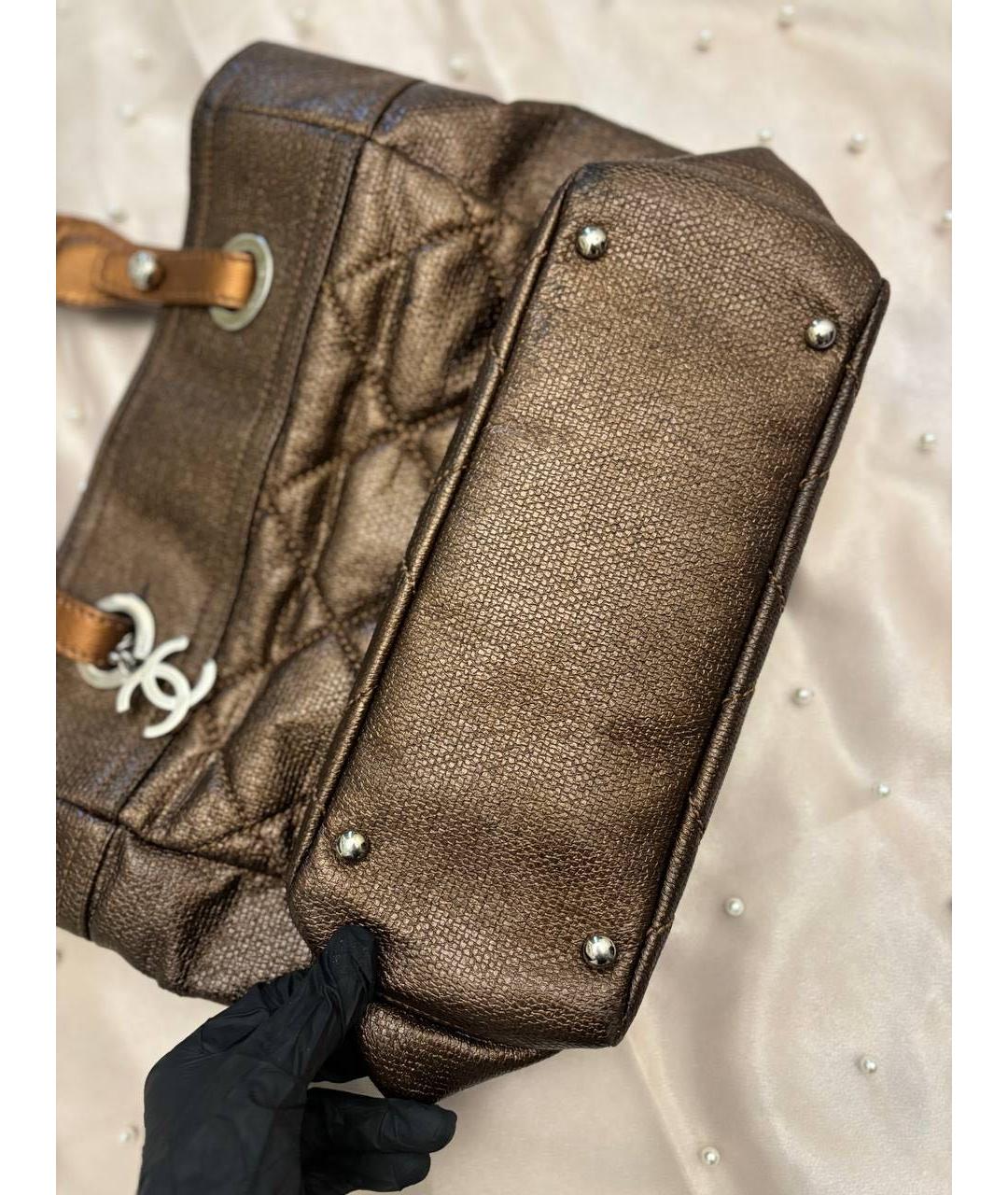 CHANEL Золотая тканевая сумка тоут, фото 2