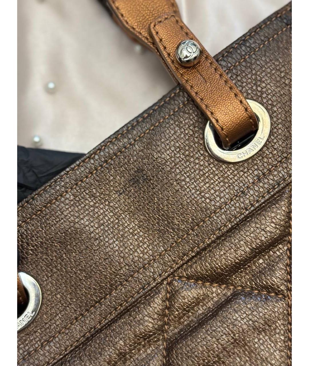 CHANEL Золотая тканевая сумка тоут, фото 6