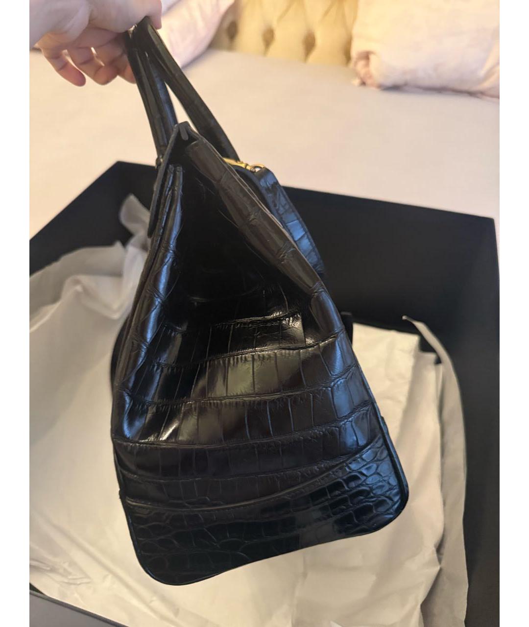 RALPH LAUREN Черная сумка с короткими ручками из экзотической кожи, фото 2
