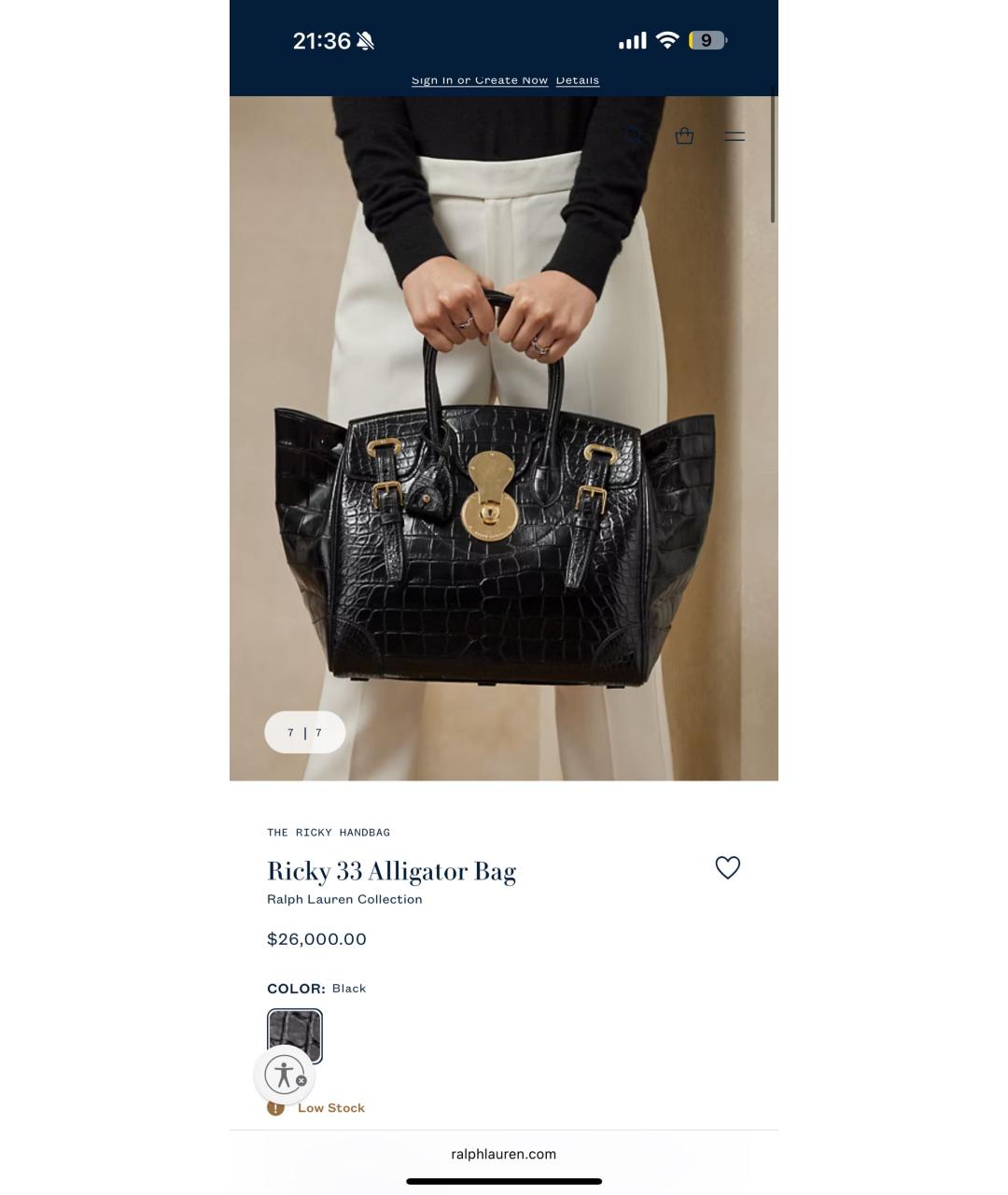 RALPH LAUREN Черная сумка с короткими ручками из экзотической кожи, фото 7