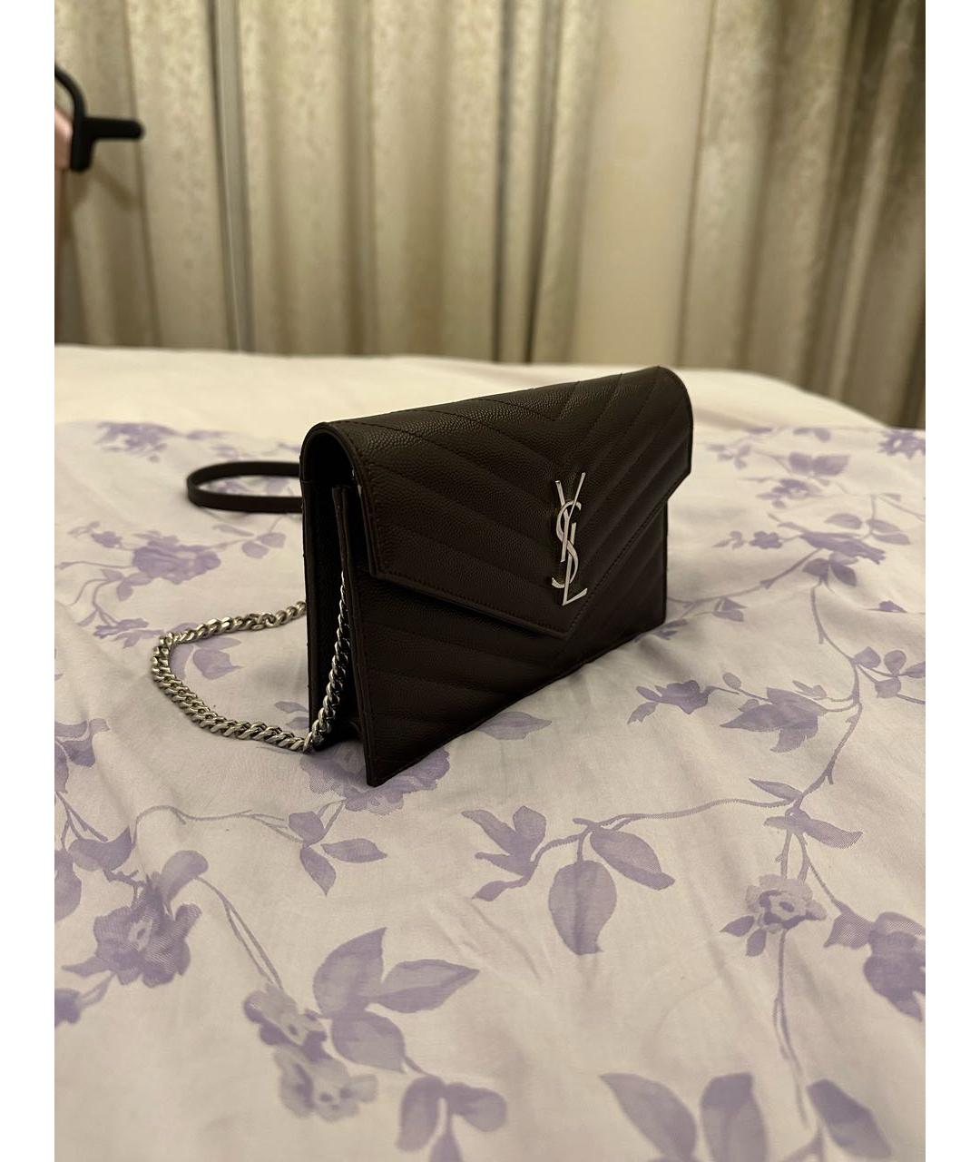 SAINT LAURENT Бордовая кожаная сумка через плечо, фото 2