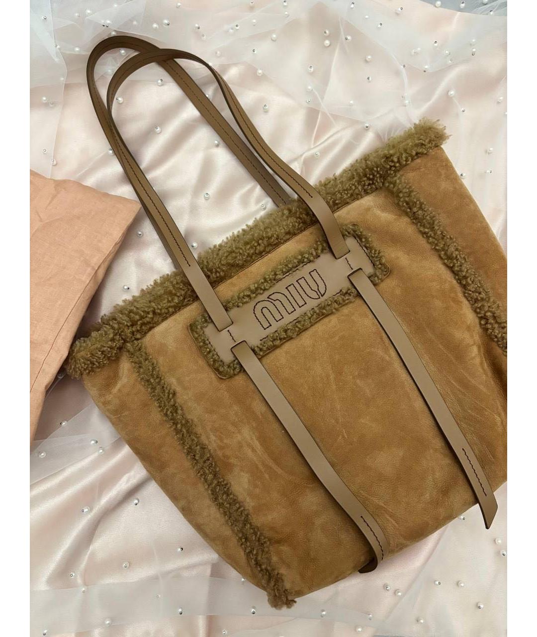MIU MIU Горчичная шерстяная сумка тоут, фото 2