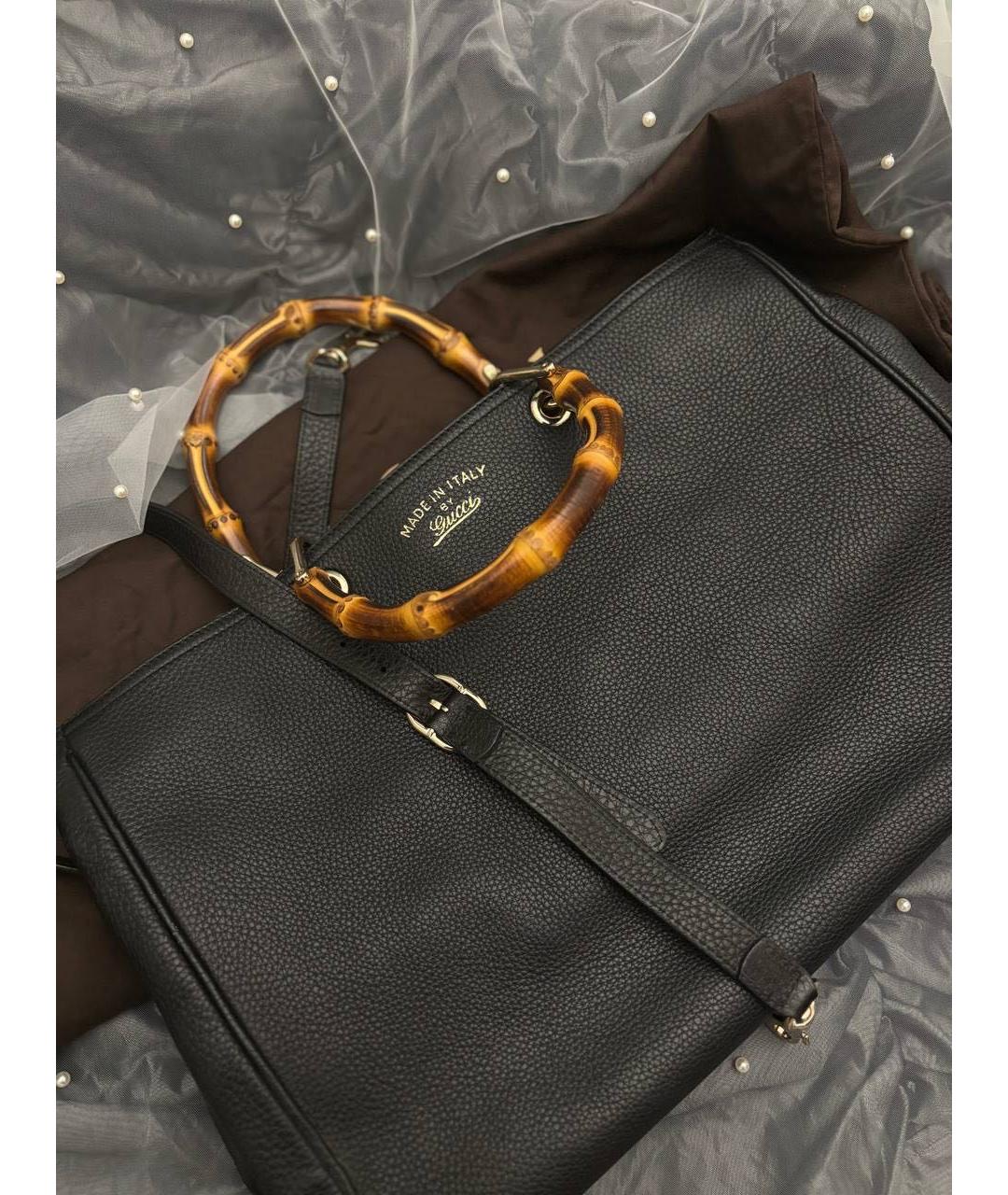 GUCCI Черная кожаная сумка тоут, фото 2