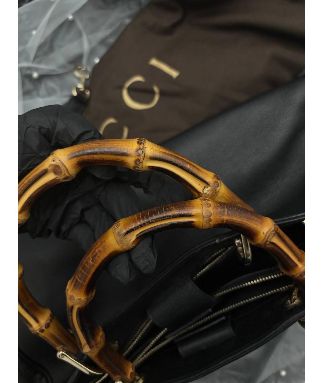 GUCCI Черная кожаная сумка тоут, фото 5