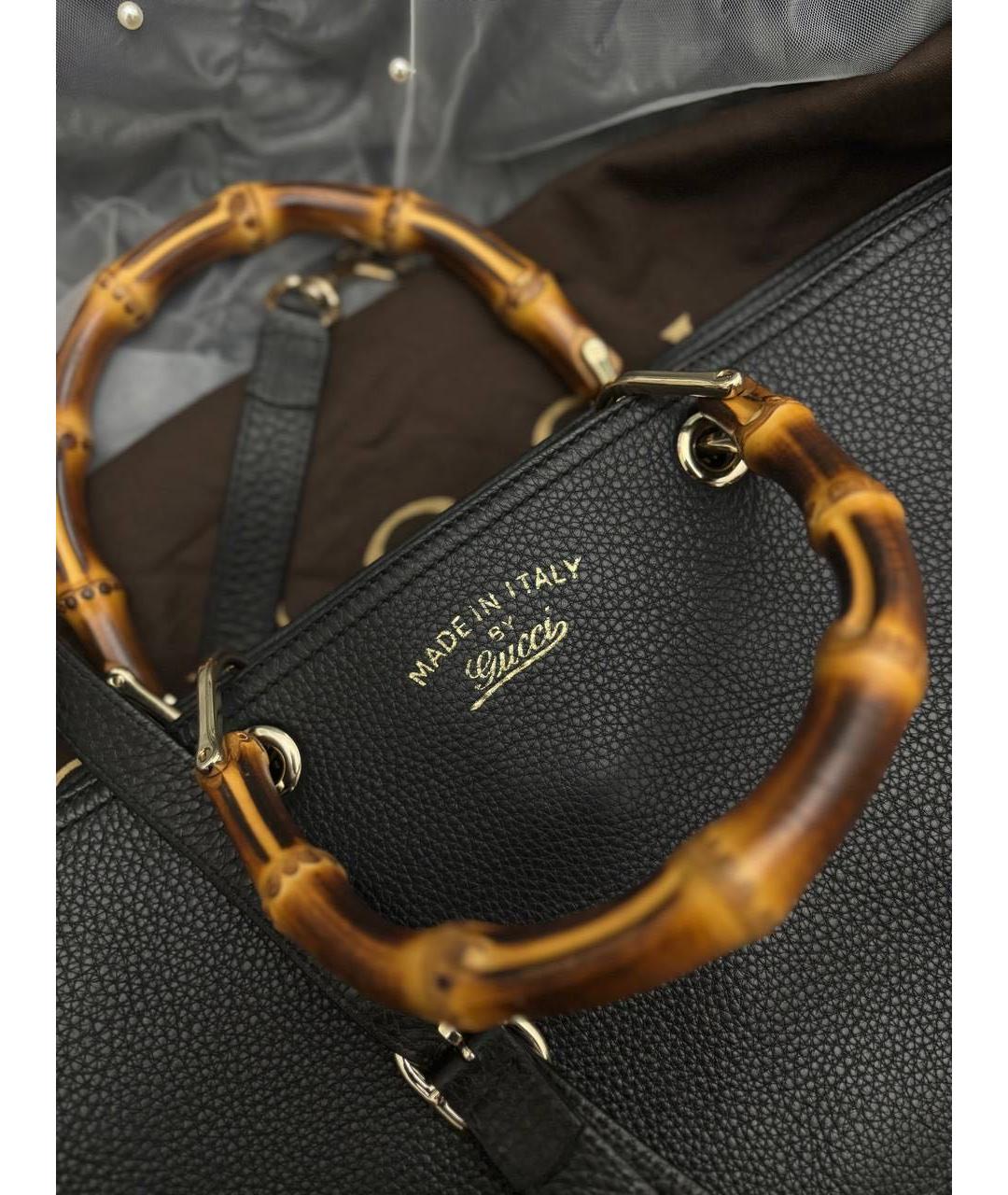 GUCCI Черная кожаная сумка тоут, фото 9
