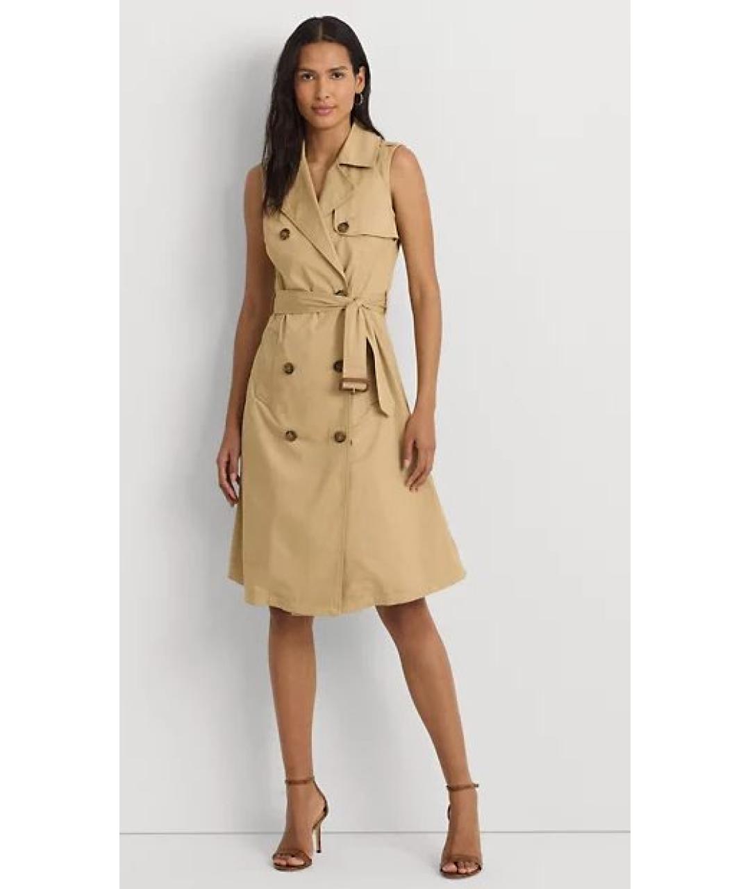 RALPH LAUREN Бежевое хлопковое повседневное платье, фото 2