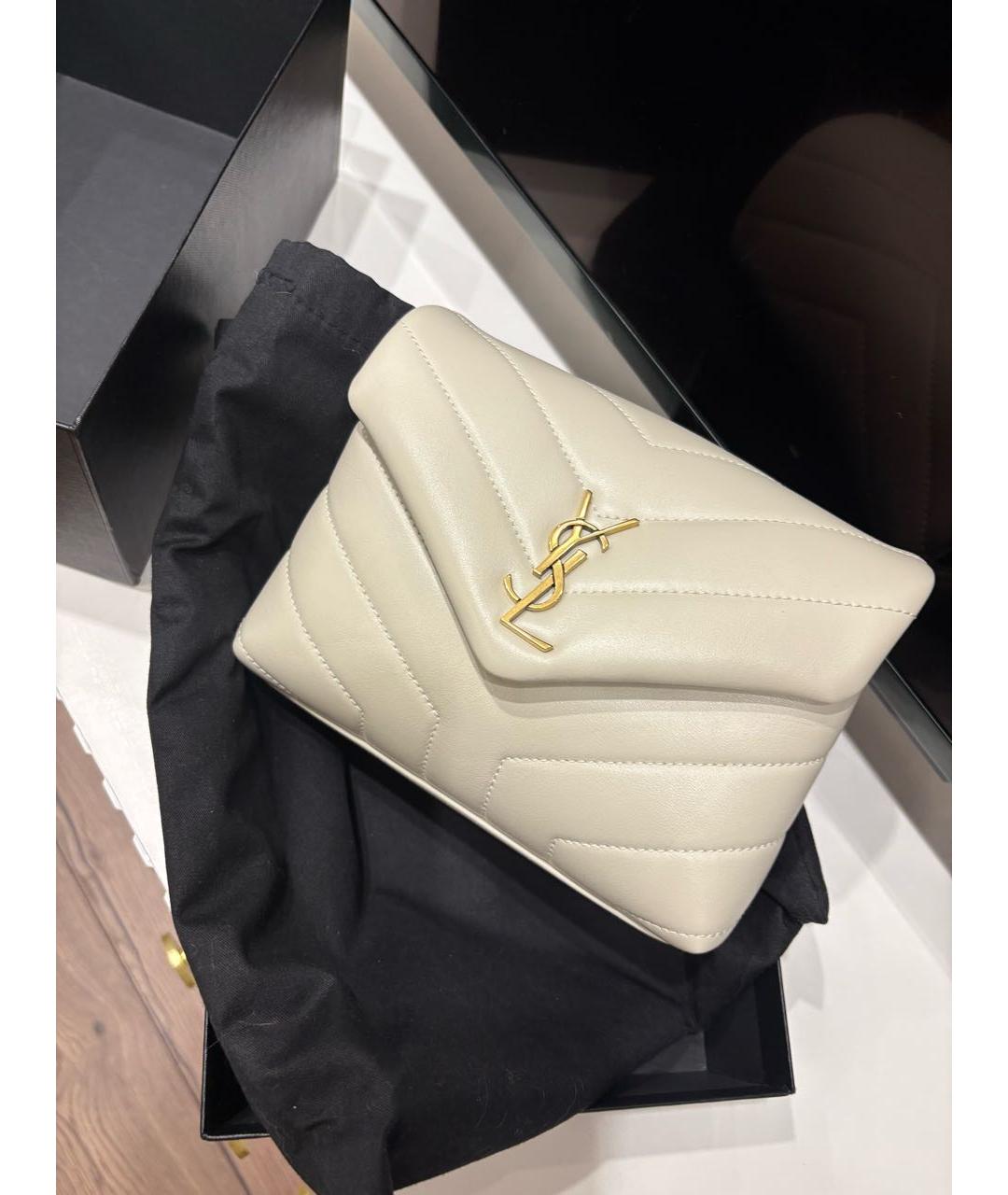 SAINT LAURENT Бежевая кожаная сумка через плечо, фото 6