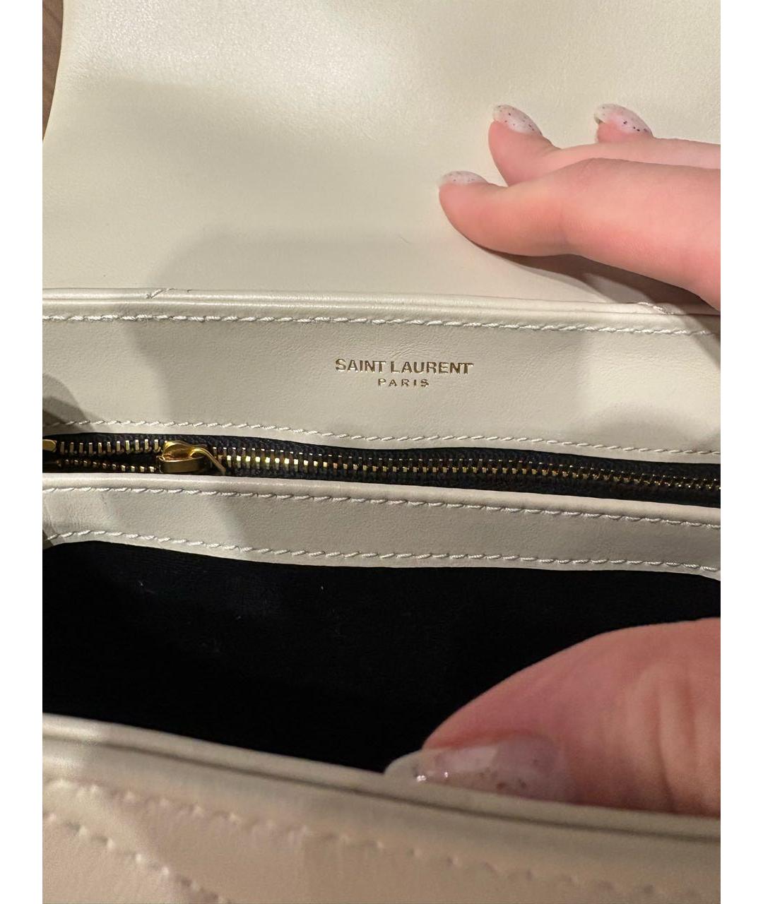SAINT LAURENT Бежевая кожаная сумка через плечо, фото 5