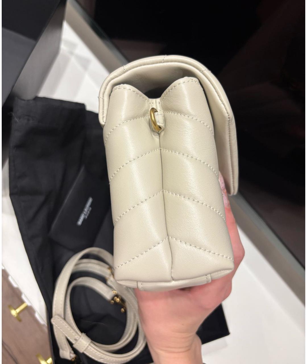 SAINT LAURENT Бежевая кожаная сумка через плечо, фото 2