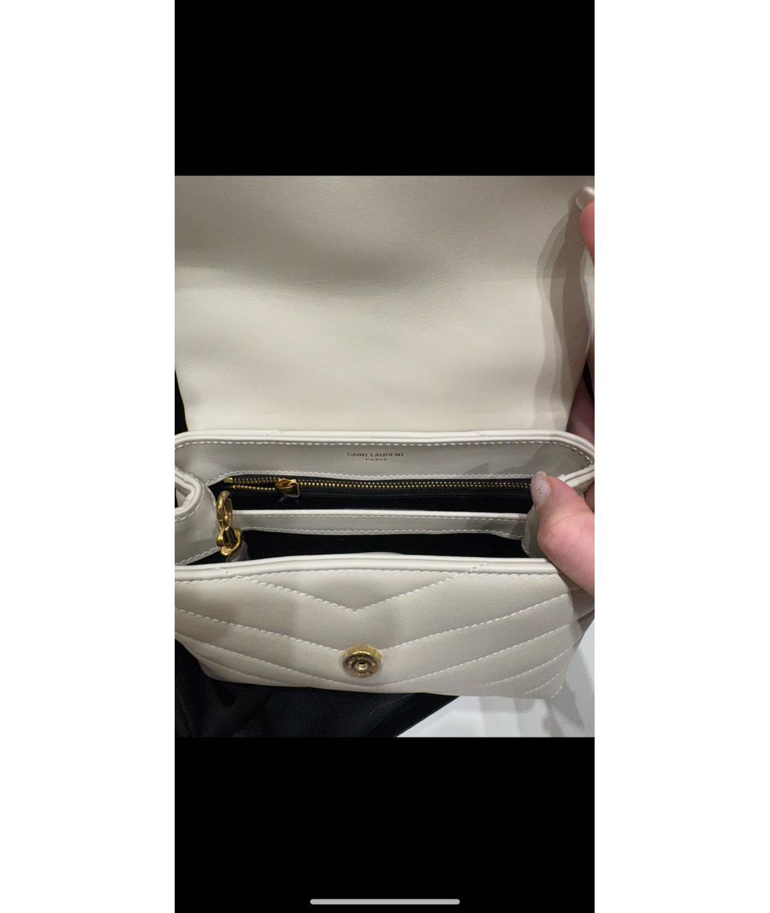 SAINT LAURENT Бежевая кожаная сумка через плечо, фото 4